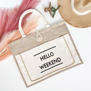 Large Woven Burlap and canvas tote bag